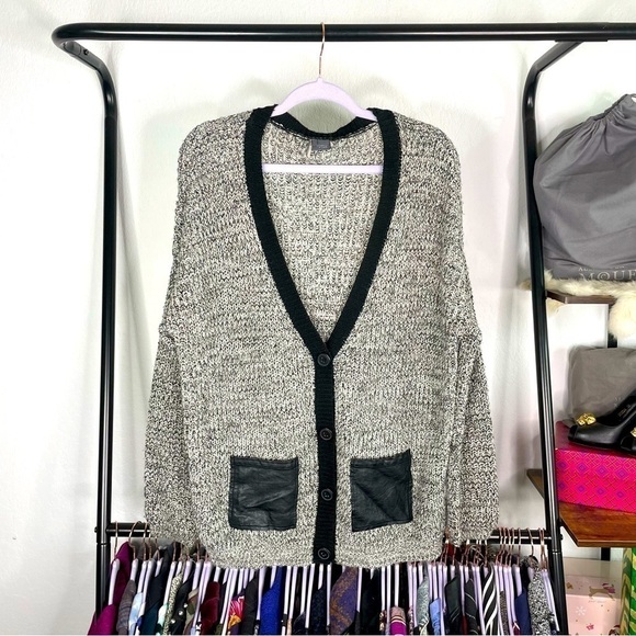 Sparkle & Fade Oversized Gray & Black Cardigan Sweater - Picture 1 of 6